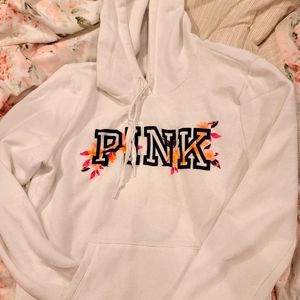 VS Pink white lightweight hoodie with flowers